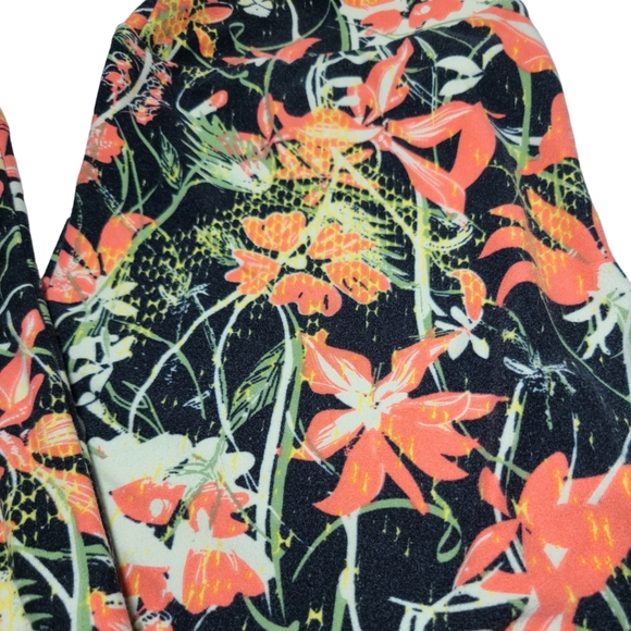 LuLaRoe Colorful Leggings OS One Size Orange Lilies - Picture 2 of 3